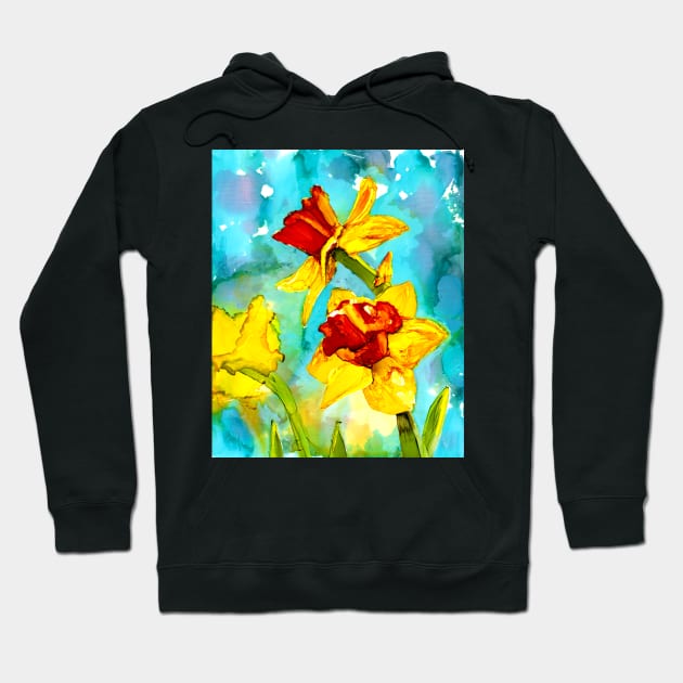 Spring - daffodils in alcohol ink painting Hoodie by kittyvdheuvel